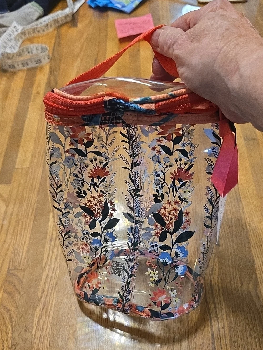 Vera Bradley Clear Floral Pouch with Coral Trim